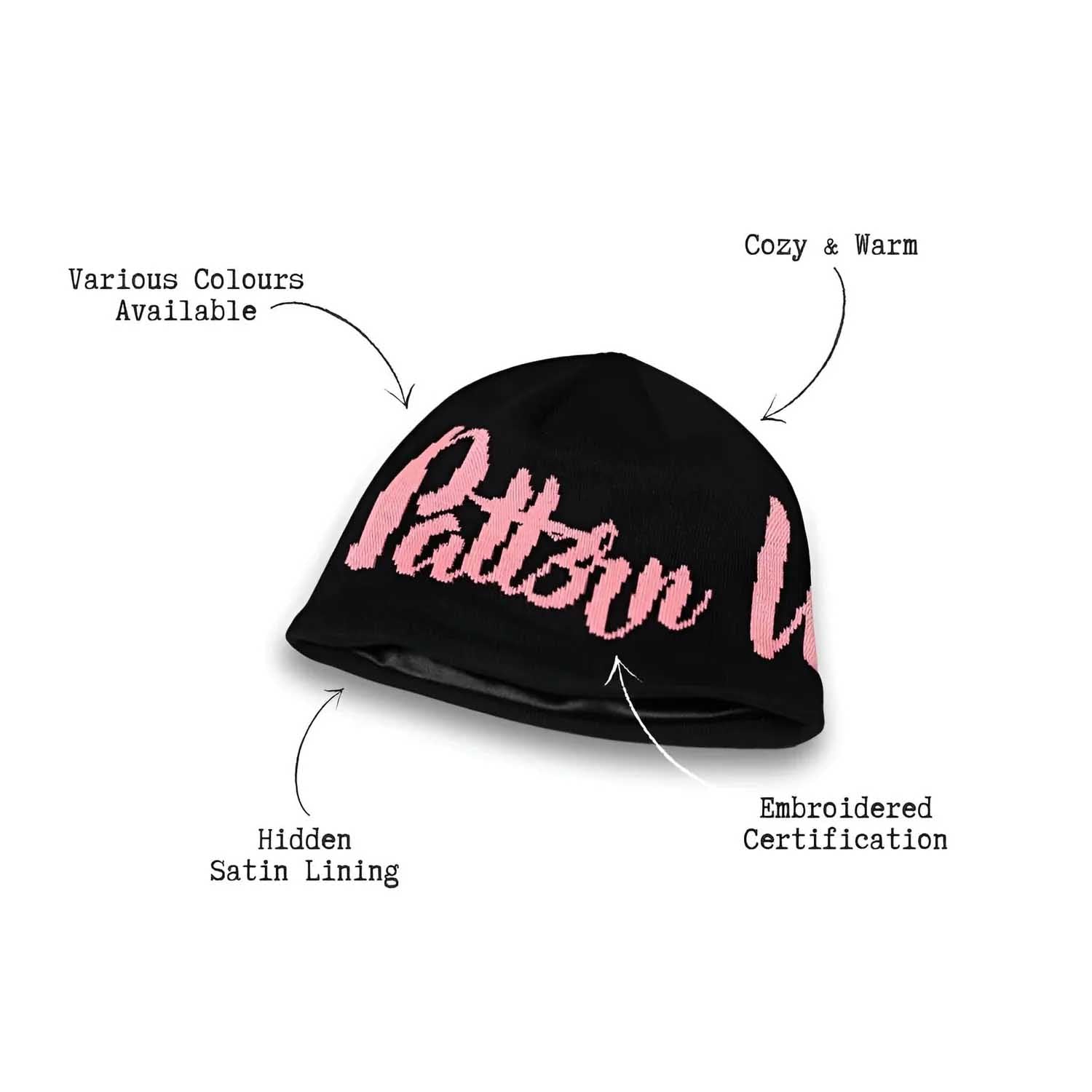 Patt3rn Up LDN Satin-Lined Pink Script Beanie