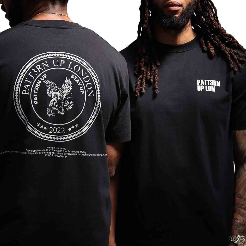 Patt3rn Up LDN HUMAN CURRENCY - Heavy Black T-Shirt