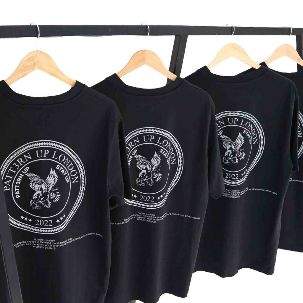Patt3rn Up LDN HUMAN CURRENCY - Heavy Black T-Shirt