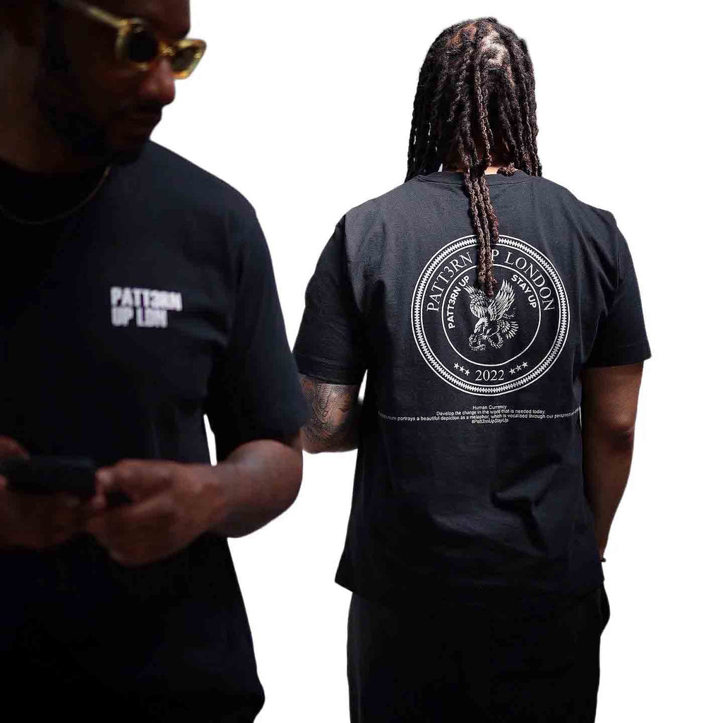 Patt3rn Up LDN HUMAN CURRENCY - Heavy Black T-Shirt