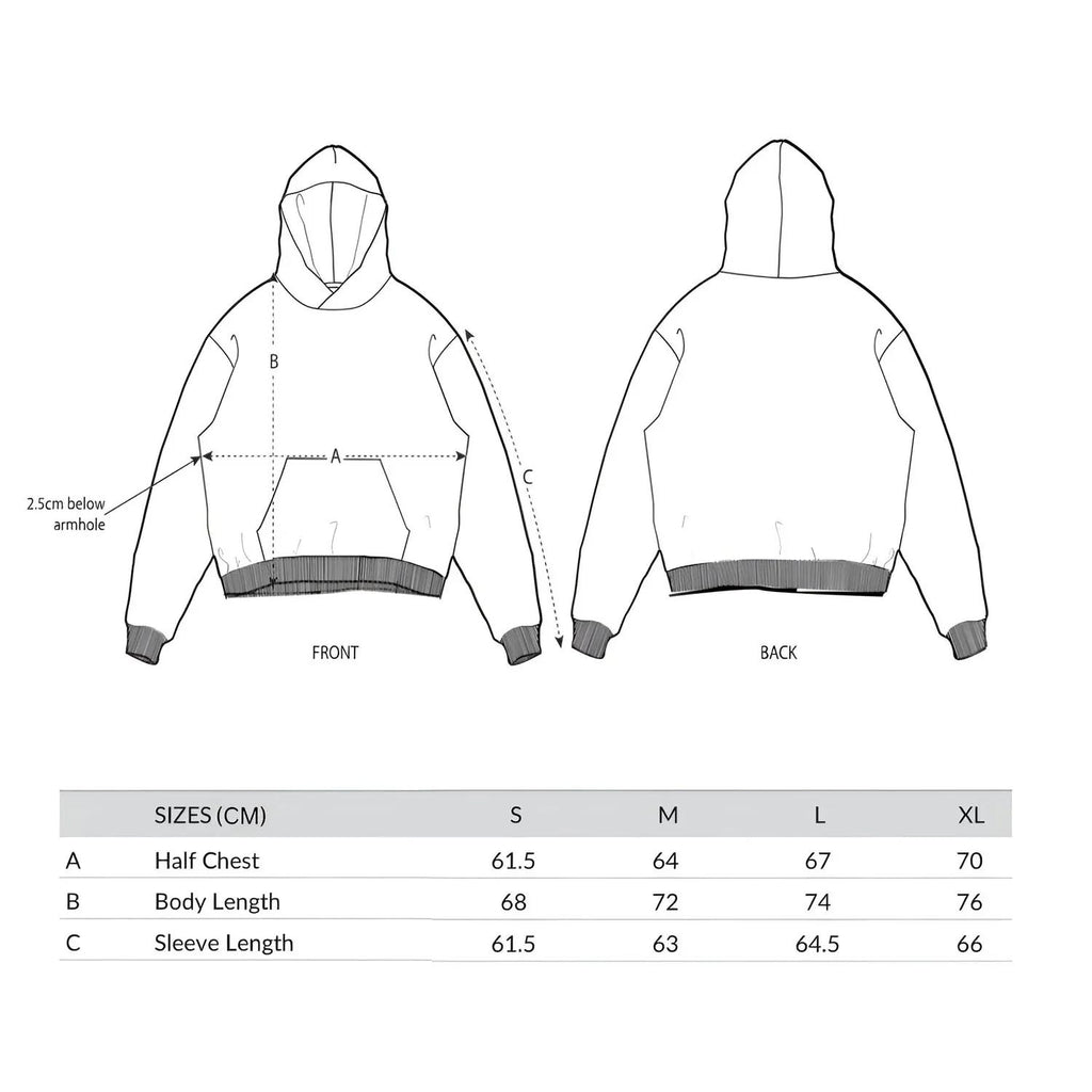 Patt3rn Up LDN SPITFIRE - Black Hoodie - Size Chart