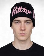 Satin Lined Script Beanie - Pink/Black