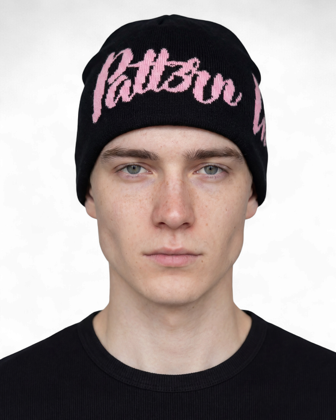 Satin Lined Script Beanie - Pink/Black