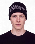 Satin Lined Script Beanie - Grey/Black
