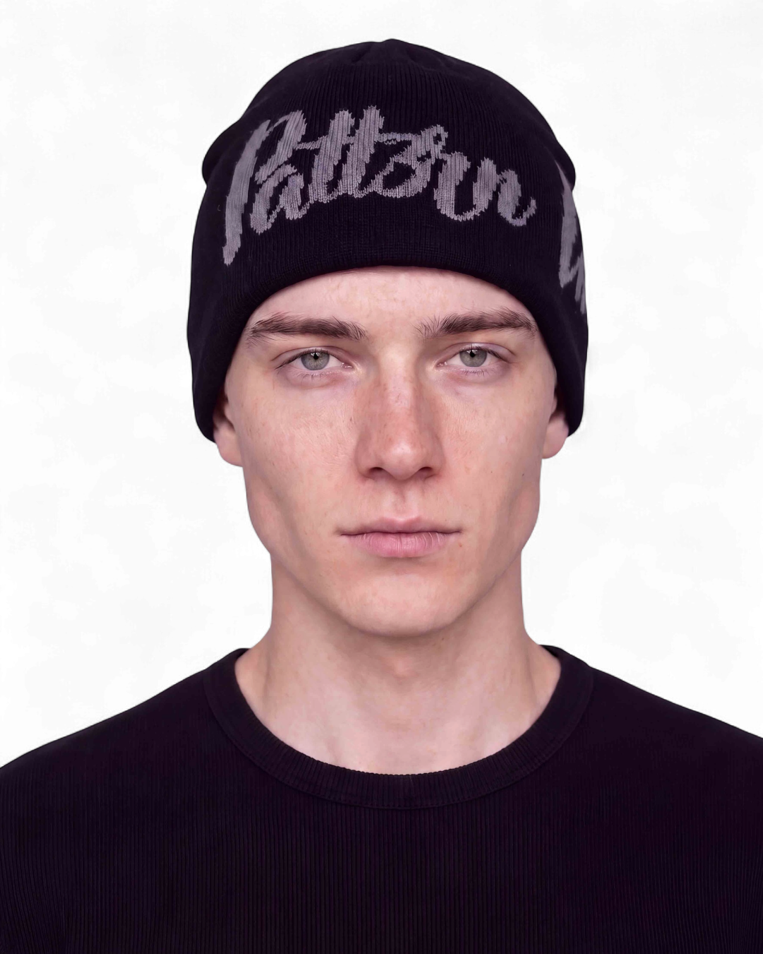 Satin Lined Script Beanie - Grey/Black