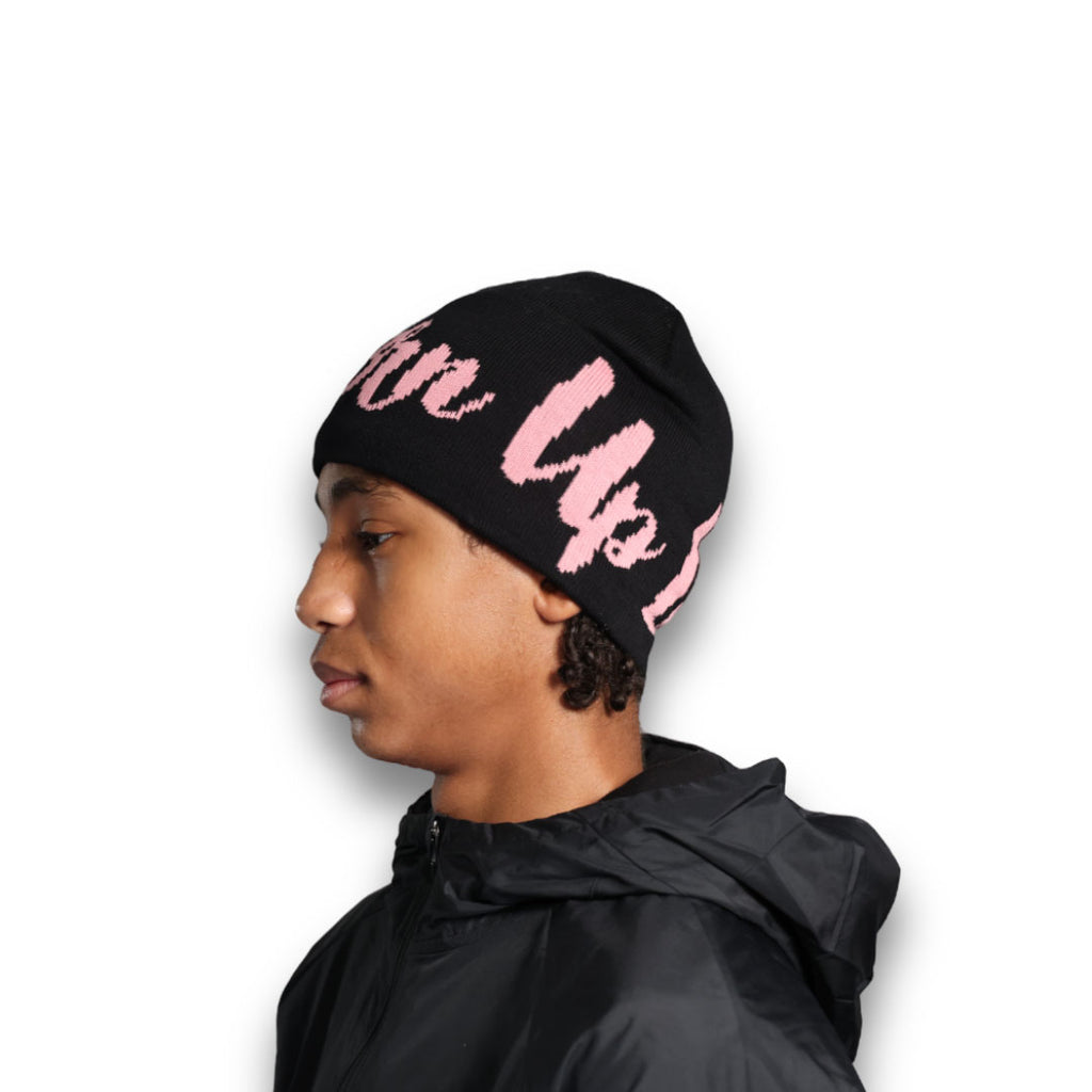 Patt3rn Up LDN Satin Lined Pink Script Beanie