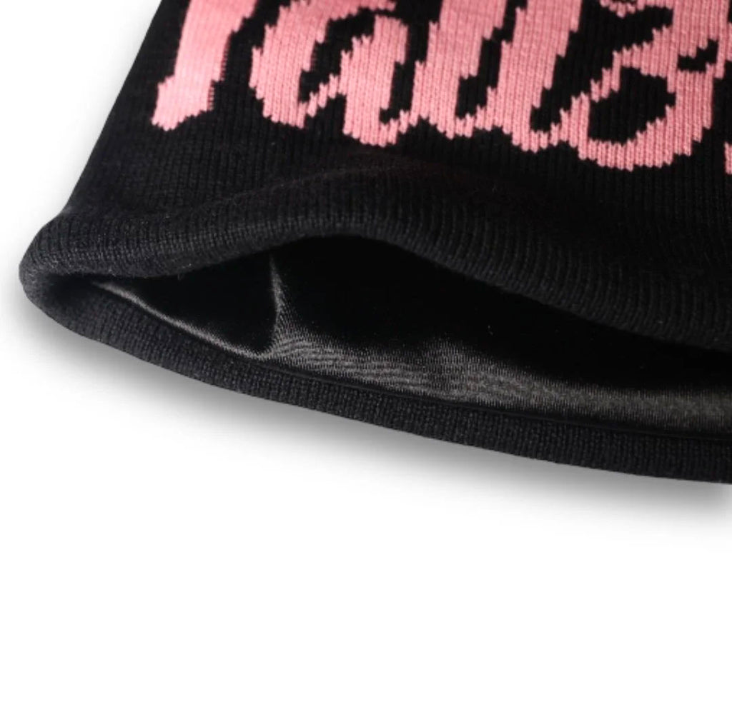 Patt3rn Up LDN Satin Lined Pink Script Beanie