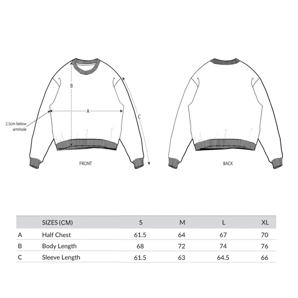 Patt3rn Up LDN MINDSET - Black Sweatshirt - Size Chart