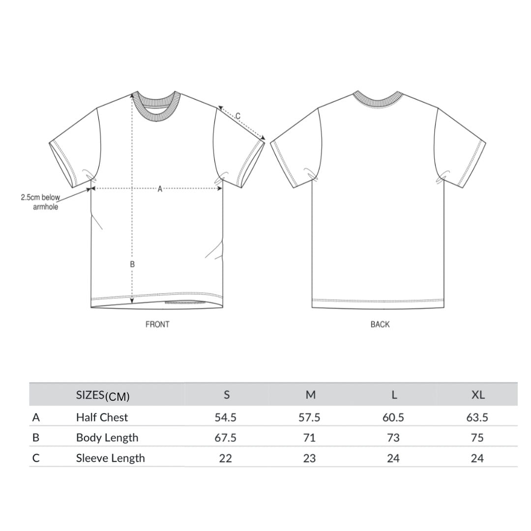 Patt3rn Up LDN MINDSET - Black T-Shirt - Size Chart