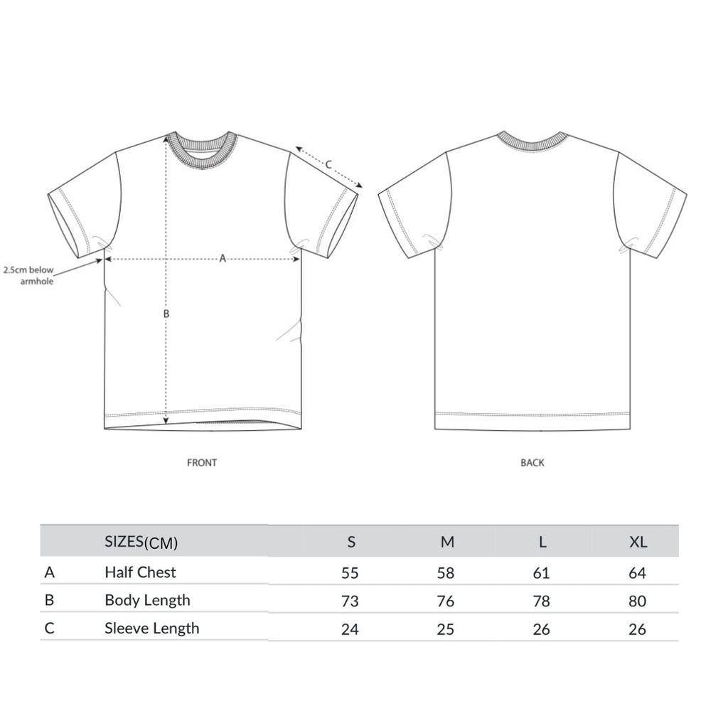 Patt3rn Up LDN STENCIL - Heavy Black T-Shirt (V2) - Size Chart