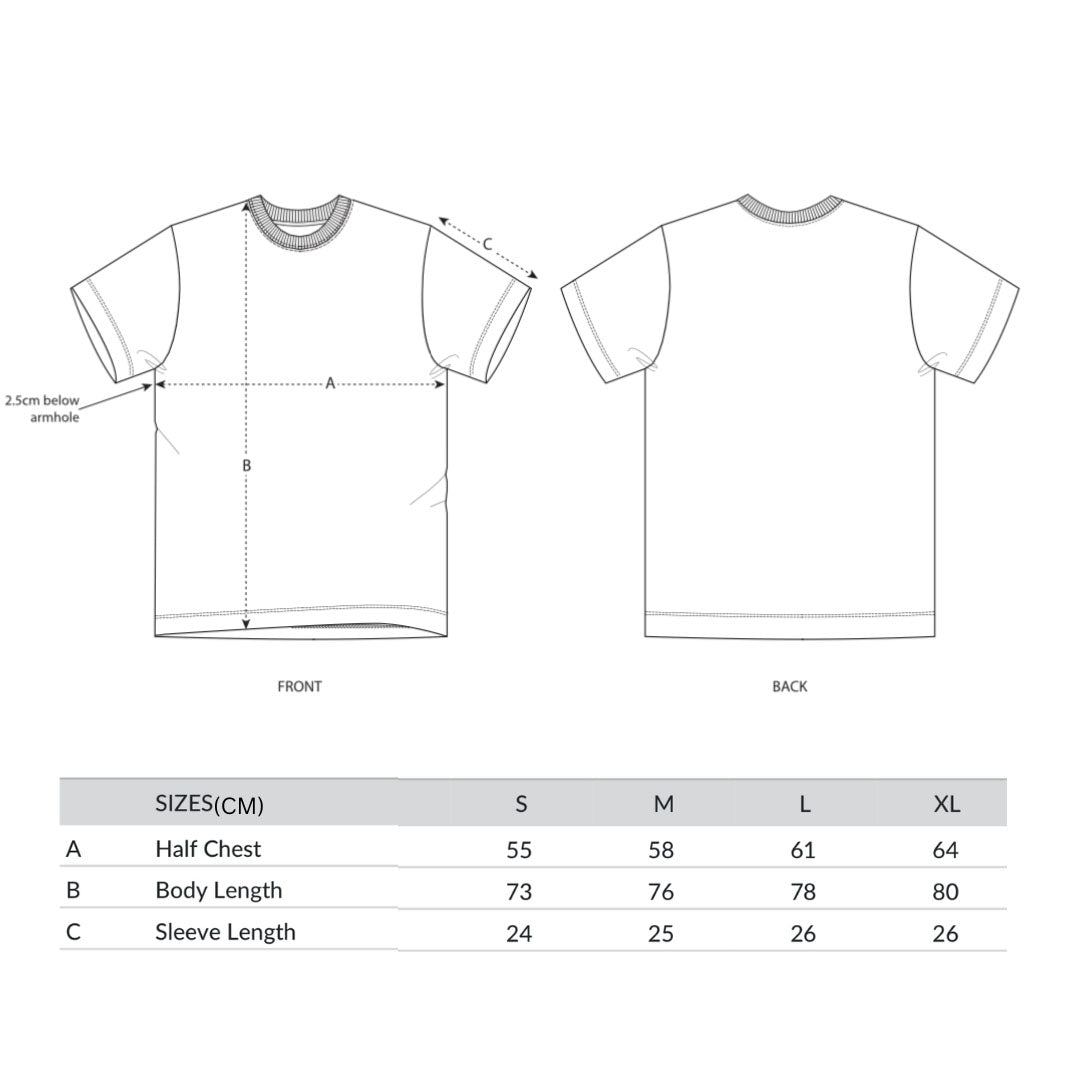 Patt3rn Up LDN STENCIL - Heavy Black T-Shirt (V2) - Size Chart