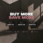 Promotional graphic with the text 'BUY MORE SAVE MORE' over a dark concrete wall and staircase shadow scene. Below, three panels read 'BUY 2 SAVE £5', 'BUY 3 SAVE £10', and 'BUY 4 SAVE £15'.
