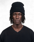 Black satin lined beanie by Patt3rn Up LDN helping to reduce hair breakage, prevent frizz and retain moisture for curly, coily and textured hair.
